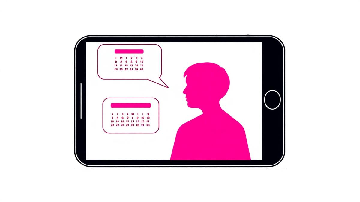 Neo-brutalist illustration of a phone with a speaker and speech bubbles turning into calendar bookings